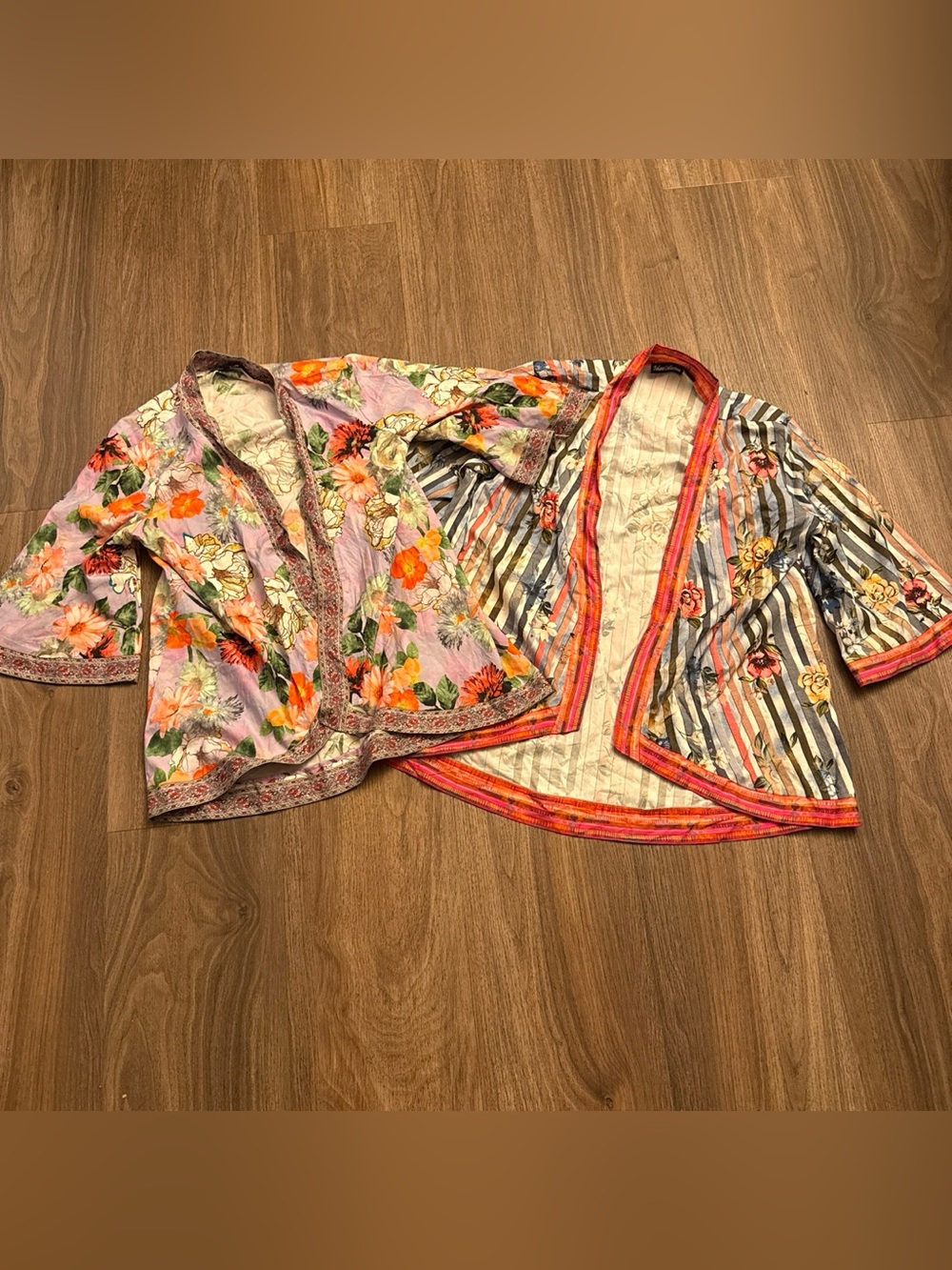 2 Tolani bell sleeve open front floral, lightweight cardigan, size small